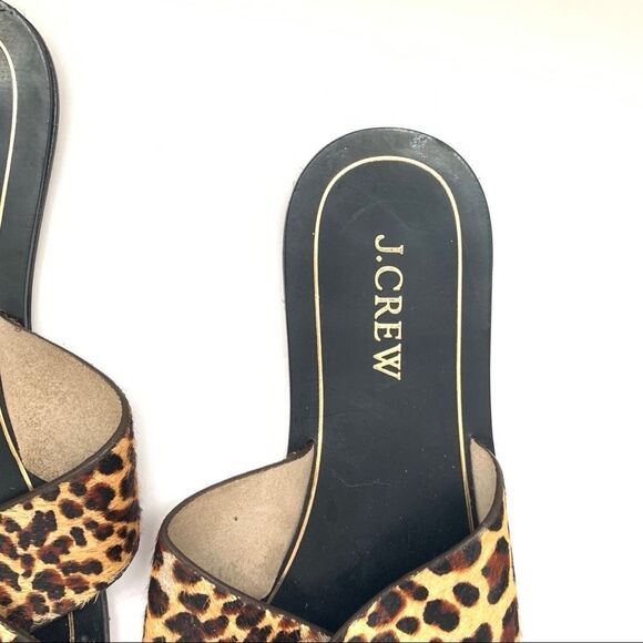 J. Crew Size 6 Leopard Print Calf Hair Slide Sandal Crossover Strap Animal Print - Picture 4 of 8
